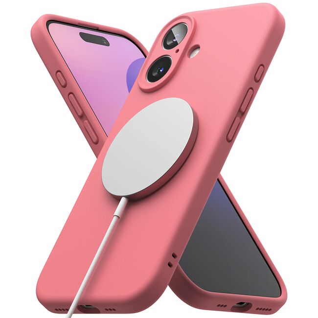 Husa premium pentru  iPhone 16 Plus Silicone Magnetic compatibila MagSafe captusita cu microfibra - roz
