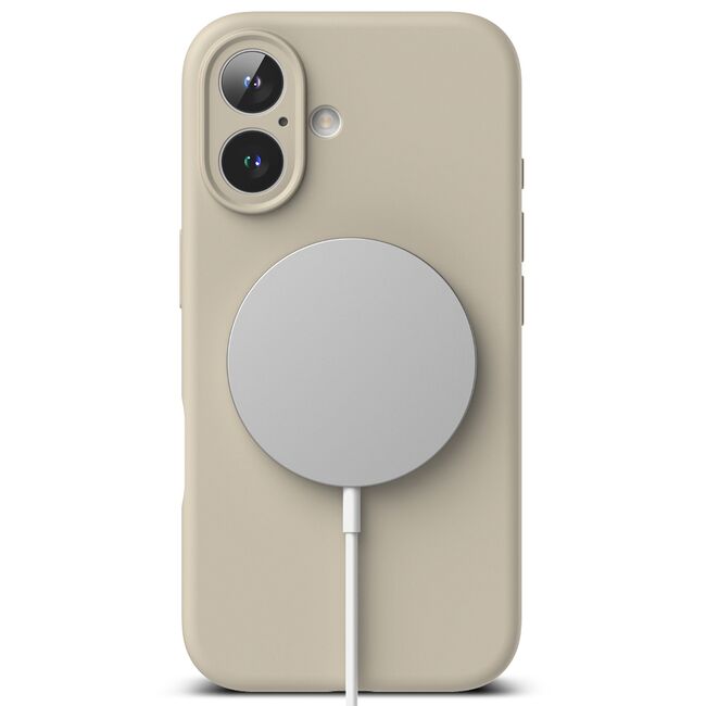 Husa premium pentru  iPhone 16 Silicone Magnetic compatibila MagSafe captusita cu microfibra - bej