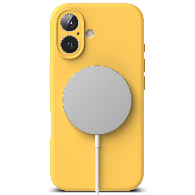 Husa premium pentru  iPhone 16 Silicone Magnetic compatibila MagSafe captusita cu microfibra - galben