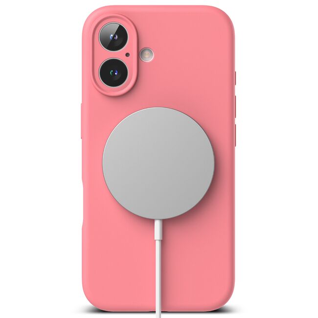 Husa premium pentru  iPhone 16 Silicone Magnetic compatibila MagSafe captusita cu microfibra - roz