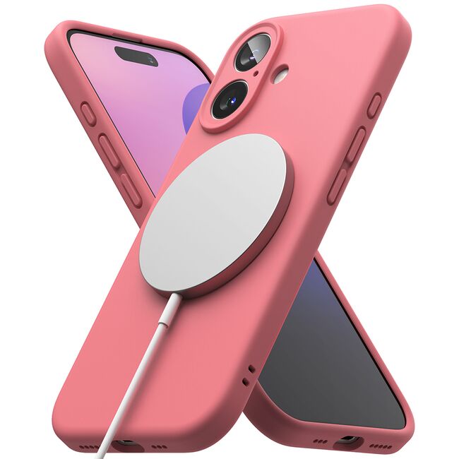 Husa premium pentru  iPhone 16 Silicone Magnetic compatibila MagSafe captusita cu microfibra - roz