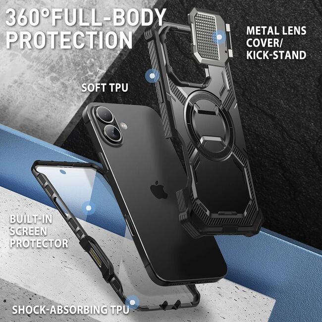 [Pachet 360°] Husa + folie iPhone 16 I-Blason Armorbox, negru