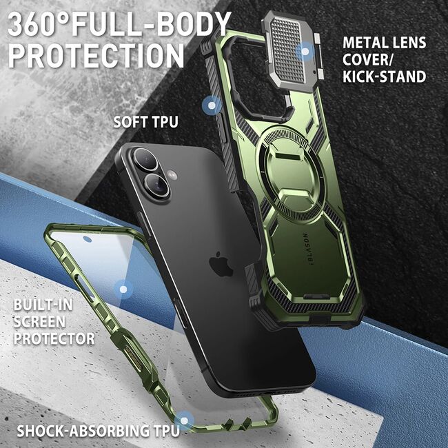[Pachet 360°] Husa + folie iPhone 16 I-Blason Armorbox, verde