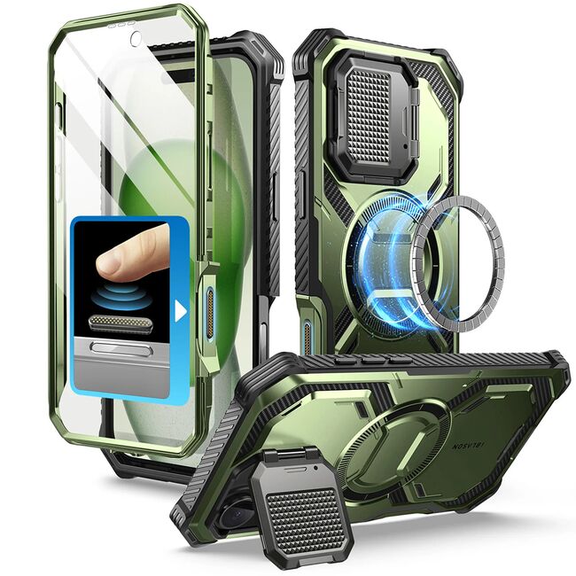 [Pachet 360°] Husa + folie iPhone 16 I-Blason Armorbox, verde