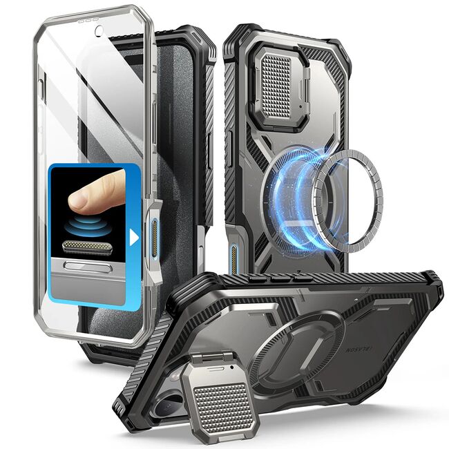 [Pachet 360°] Husa + folie iPhone 16 Pro I-Blason Armorbox, gri