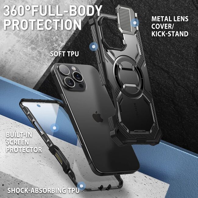 [Pachet 360°] Husa + folie iPhone 16 Pro Max I-Blason Armorbox, negru