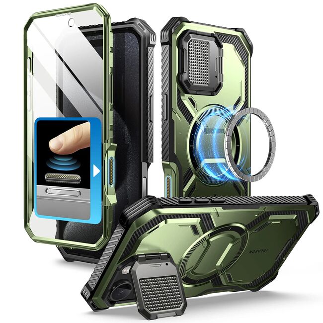 [Pachet 360°] Husa + folie iPhone 16 Pro Max I-Blason Armorbox, verde