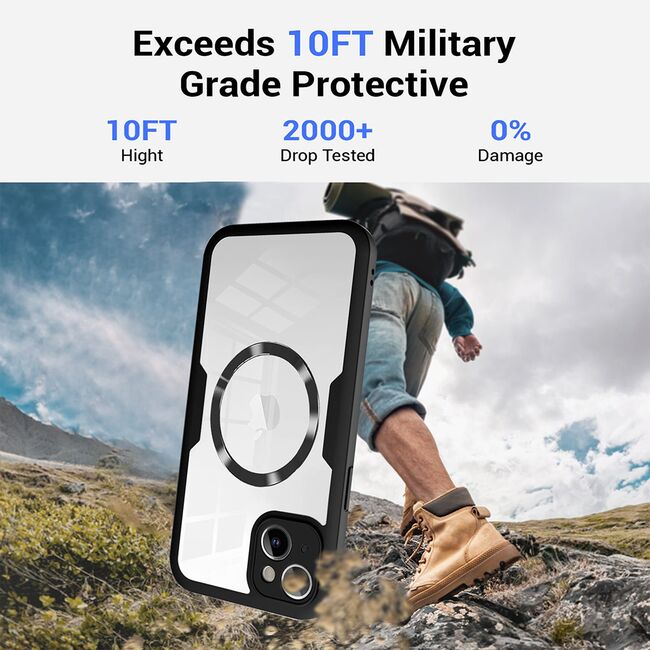 Pachet 360: Husa cu folie integrata pentru  iPhone 15 cu MagSafe Cover360 fata / spate - albastru