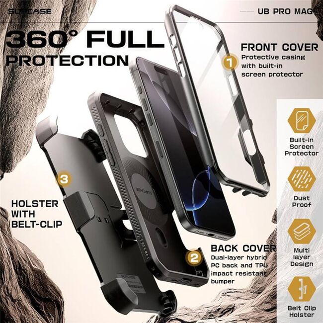 Husa iPhone 16 Pro Max Supcase Unicorn Beetle Pro MagSafe, negru