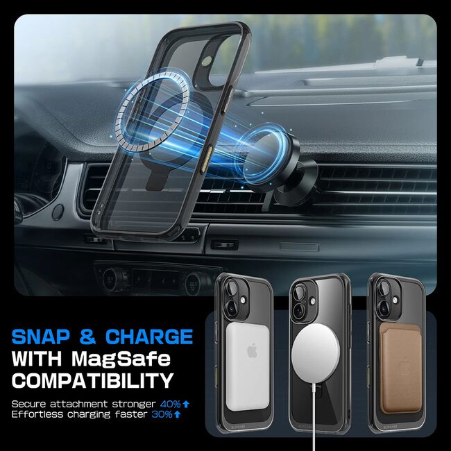 Husa iPhone 16 Supcase Unicorn Beetle Slim Clear MagSafe, negru