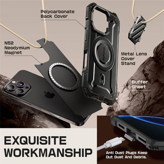 Husa iPhone 16 Pro Supcase Unicorn Beetle XT MagSafe, negru