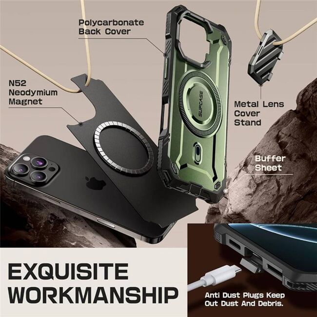 Husa iPhone 16 Pro Supcase Unicorn Beetle XT MagSafe, verde