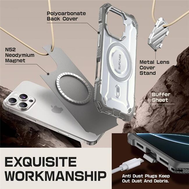 Husa iPhone 16 Pro Supcase Unicorn Beetle XT MagSafe, alb