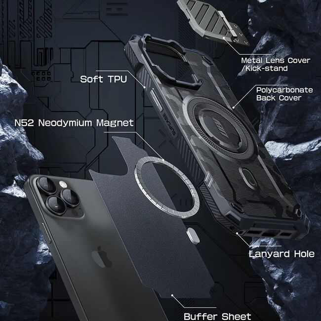 Husa iPhone 16 Pro Max Supcase Unicorn Beetle XT MagSafe, gri