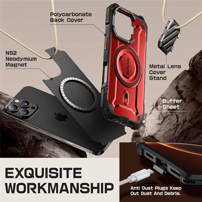 Husa iPhone 16 Pro Max Supcase Unicorn Beetle XT MagSafe, rosu