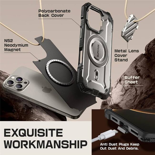 Husa iPhone 16 Pro Max Supcase Unicorn Beetle XT MagSafe, gri
