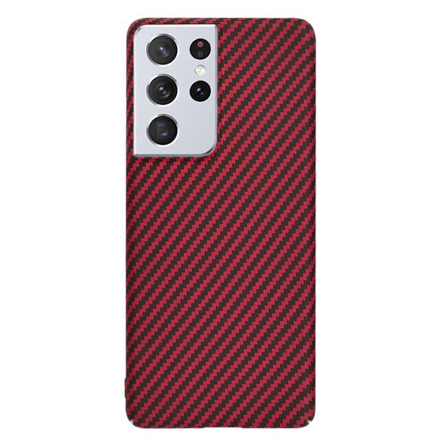 Husa pentru Samsung Galaxy S21 Ultra CarbonFiber UltraSlim, Lightweight, rosu
