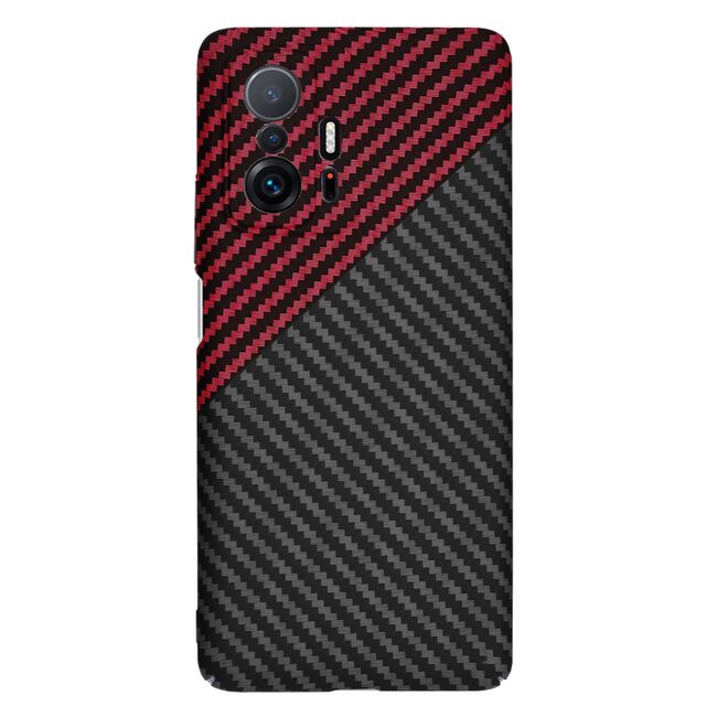 Husa pentru Xiaomi 11T 5G, 11T PRO 5G  CarbonFiber UltraSlim, Lightweight, rosu negru