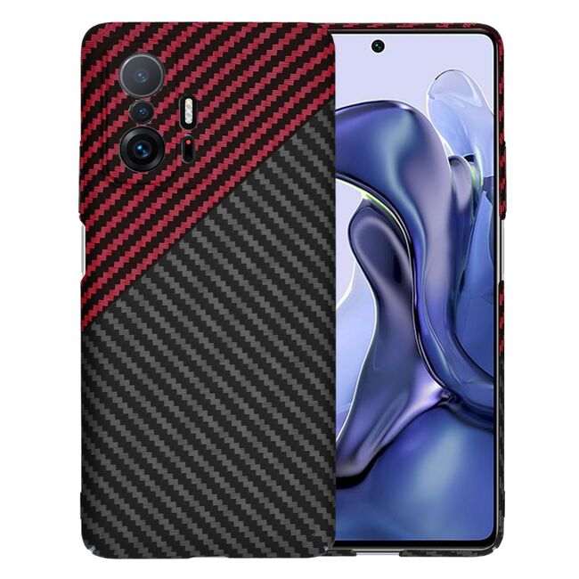 Husa pentru Xiaomi 11T 5G, 11T PRO 5G  CarbonFiber UltraSlim, Lightweight, rosu negru