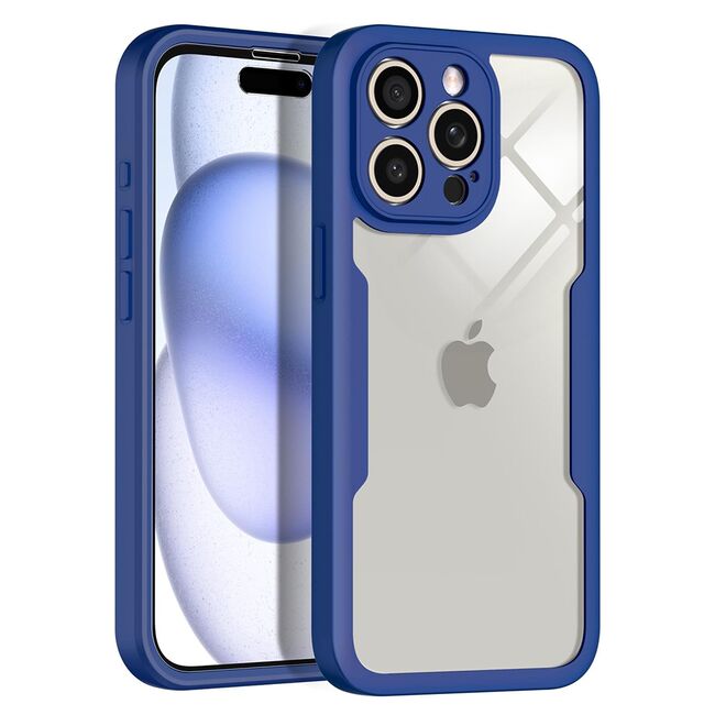 Pachet 360: Husa cu folie integrata pentru  iPhone 16 Pro Max Cover360 fata / spate - albastru