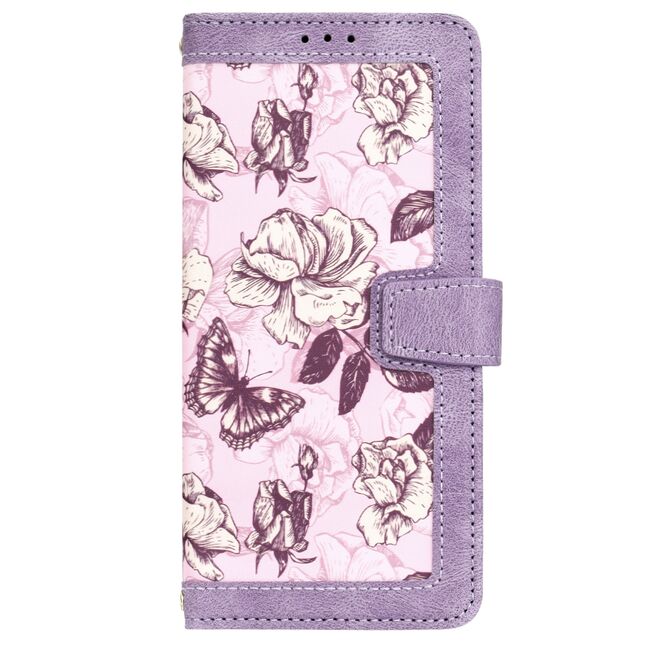 Husa tip carte pentru  Samsung Galaxy A15, functie stand si port carduri, mov