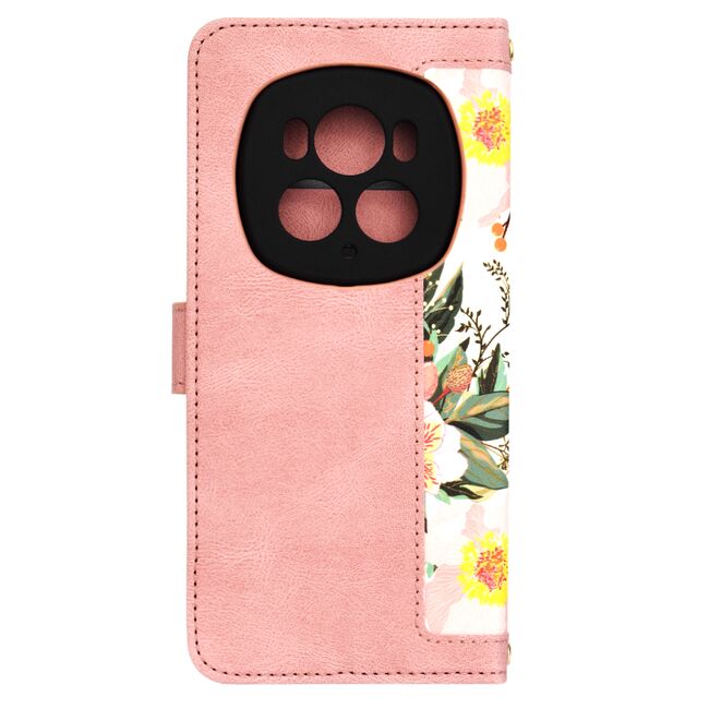 Husa tip carte pentru  Honor Magic 6 Pro, functie stand si port carduri, roz