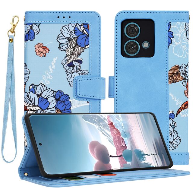 Husa tip carte pentru  Motorola Edge 40 NEO, functie stand si port carduri, albastru