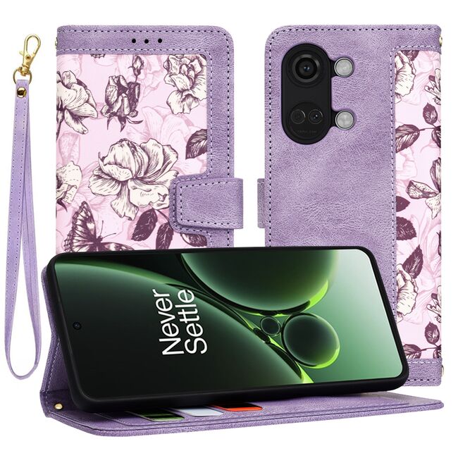 Husa tip carte pentru  OnePlus Nord 3, functie stand si port carduri, mov