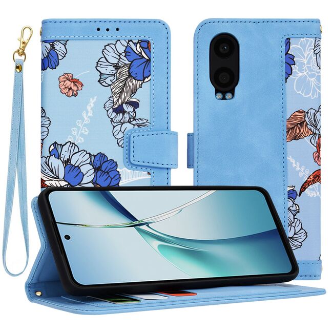 Husa tip carte pentru  OnePlus Nord CE4 Lite, functie stand si port carduri, albastru