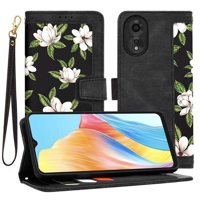 Husa tip carte pentru  Oppo A18, A38, functie stand si port carduri, negru