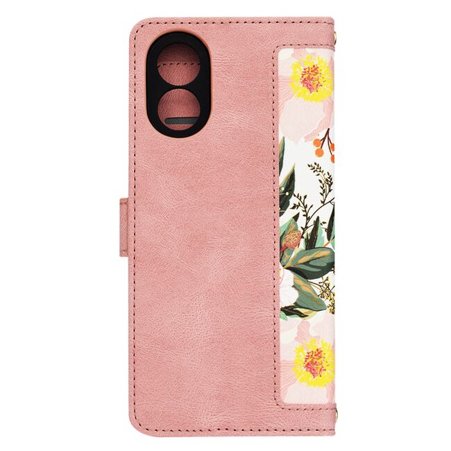 Husa tip carte pentru  Oppo A18, A38, functie stand si port carduri, roz