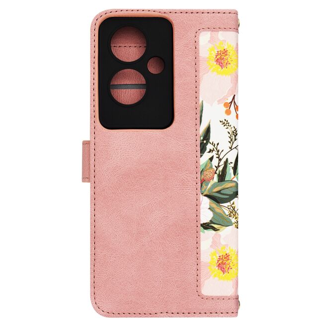 Husa tip carte pentru  Oppo A79 5G, functie stand si port carduri, roz