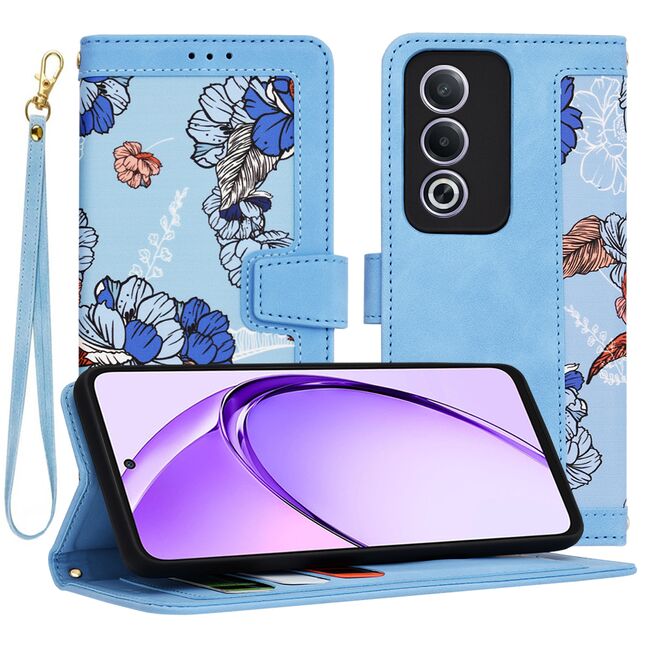 Husa tip carte pentru  Oppo A80, functie stand si port carduri, albastru