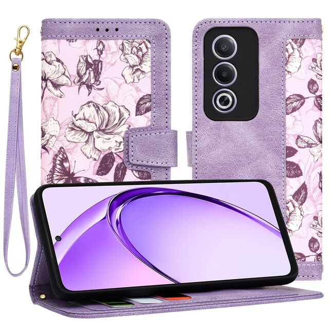 Husa tip carte pentru  Oppo A80, functie stand si port carduri, mov