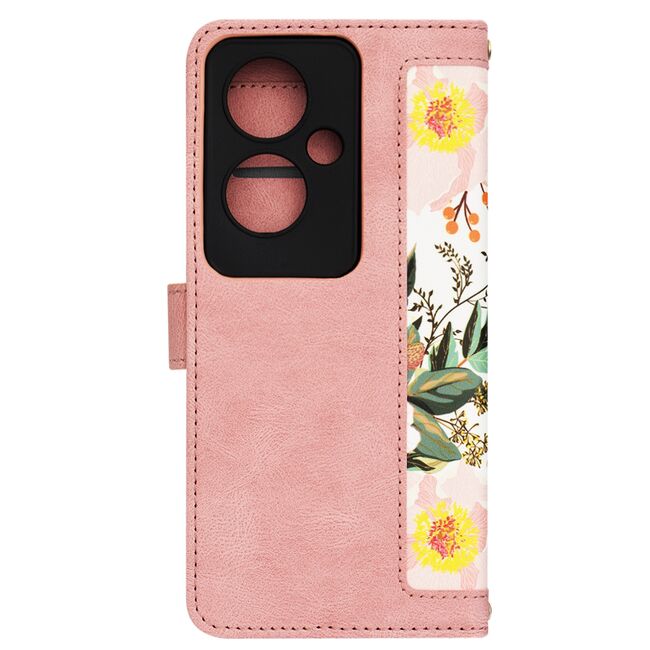 Husa tip carte pentru  Oppo Reno 11F, functie stand si port carduri, roz
