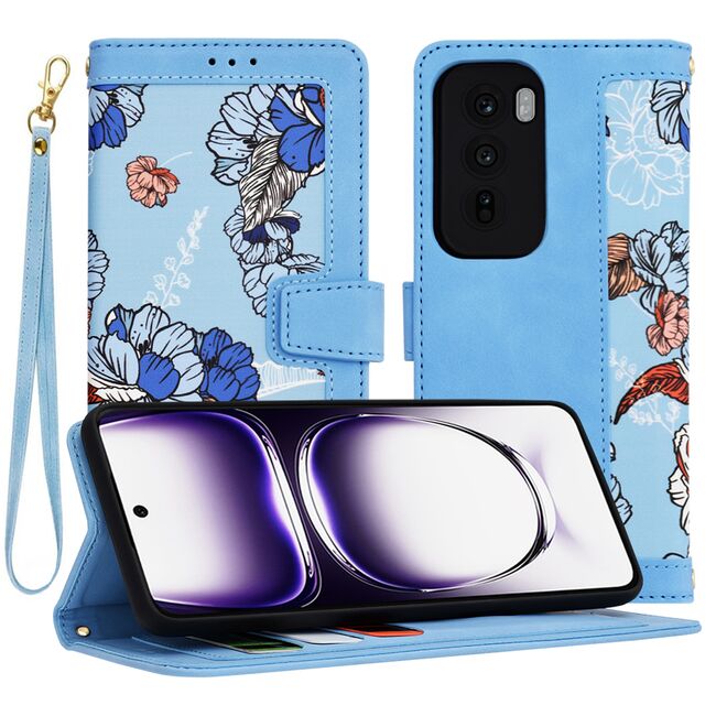 Husa tip carte pentru  Oppo Reno 12, functie stand si port carduri, albastru