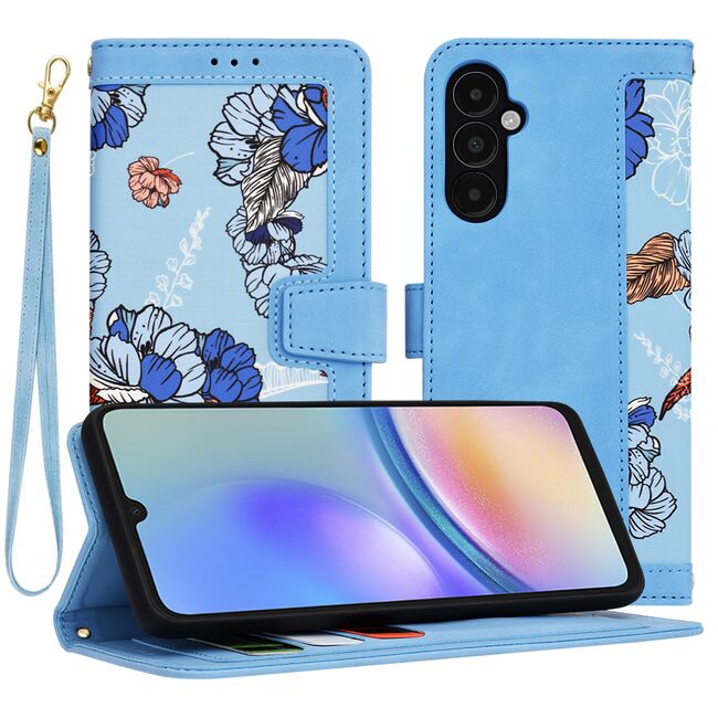Husa tip carte pentru  Samsung Galaxy A05s, functie stand si port carduri, albastru