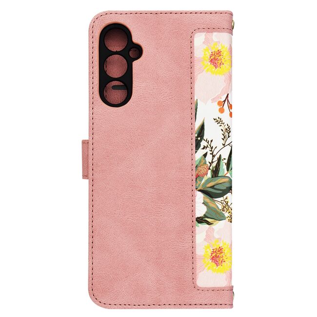 Husa tip carte pentru  Samsung Galaxy A05s, functie stand si port carduri, roz