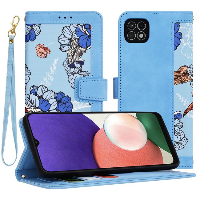 Husa tip carte pentru  Samsung Galaxy A22 5G, functie stand si port carduri, albastru