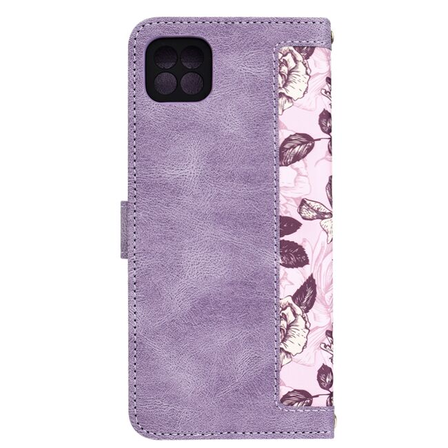 Husa tip carte pentru  Samsung Galaxy A22 5G, functie stand si port carduri, mov