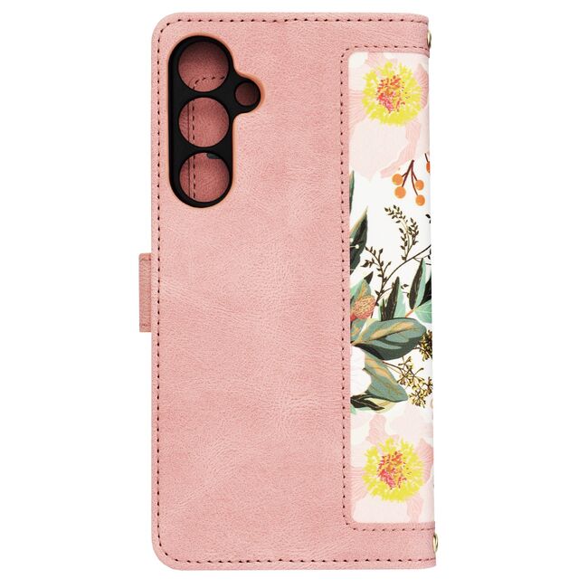 Husa tip carte pentru  Samsung Galaxy A25, functie stand si port carduri, roz