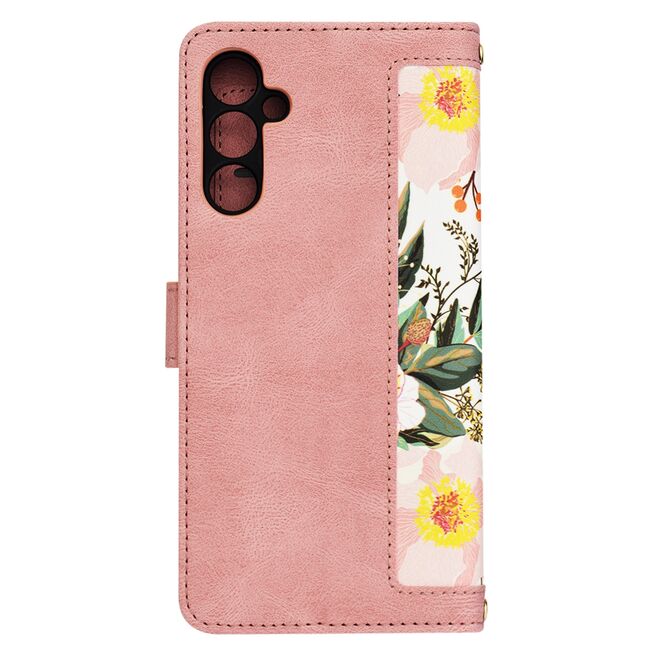 Husa tip carte pentru  Samsung Galaxy A34 5G, functie stand si port carduri, roz
