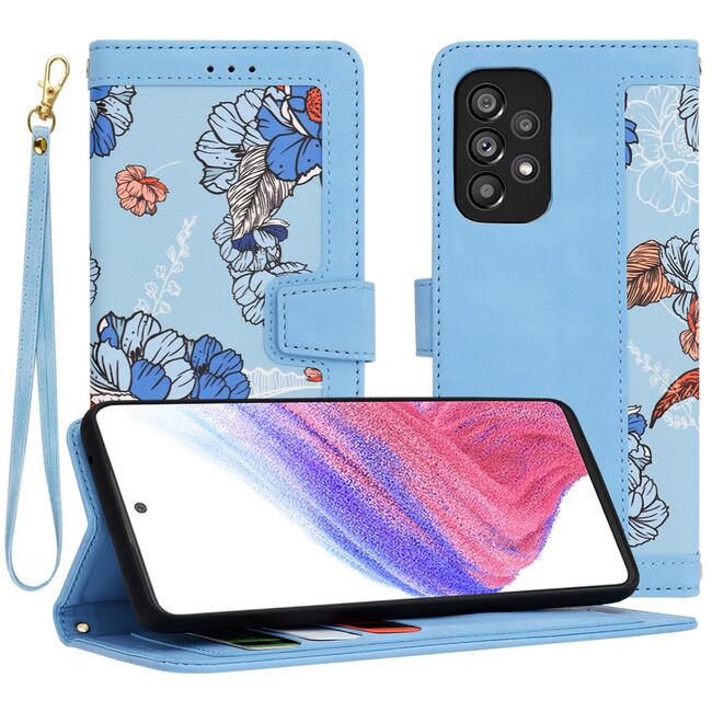 Husa tip carte pentru  Samsung Galaxy A53 5G, functie stand si port carduri, albastru
