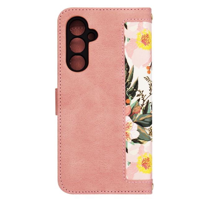 Husa tip carte pentru  Samsung Galaxy A54 5G, functie stand si port carduri, roz