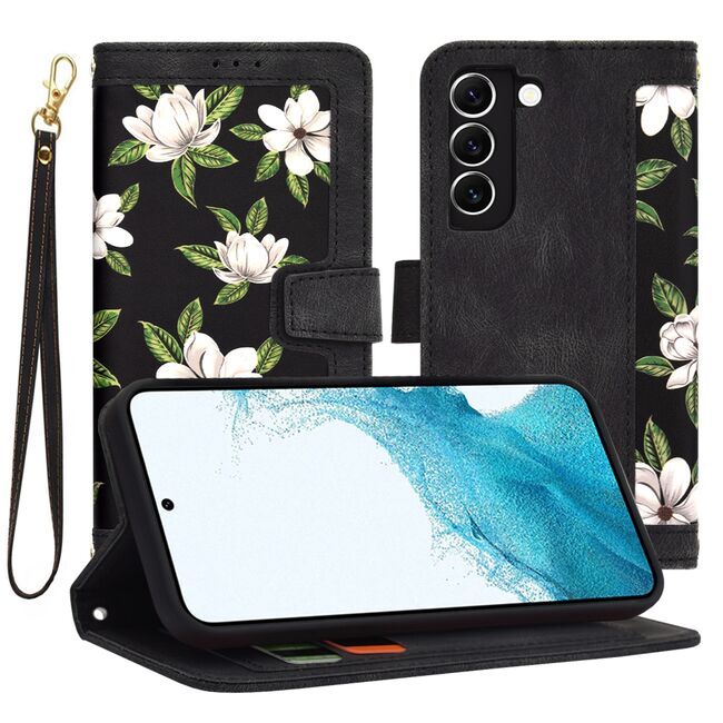 Husa tip carte pentru  Samsung Galaxy S22 5G, functie stand si port carduri, negru