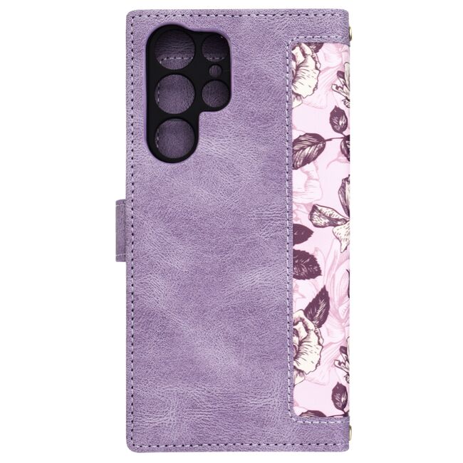 Husa tip carte pentru  Samsung Galaxy S22 Ultra 5G, functie stand si port carduri, mov