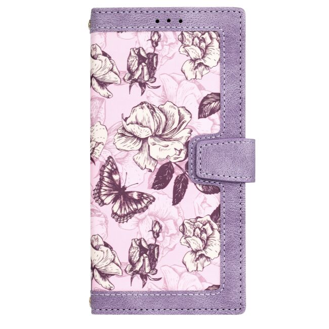 Husa tip carte pentru  Samsung Galaxy S22 Ultra 5G, functie stand si port carduri, mov