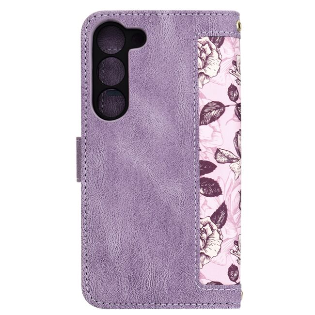 Husa tip carte pentru  Samsung Galaxy S23, functie stand si port carduri, mov