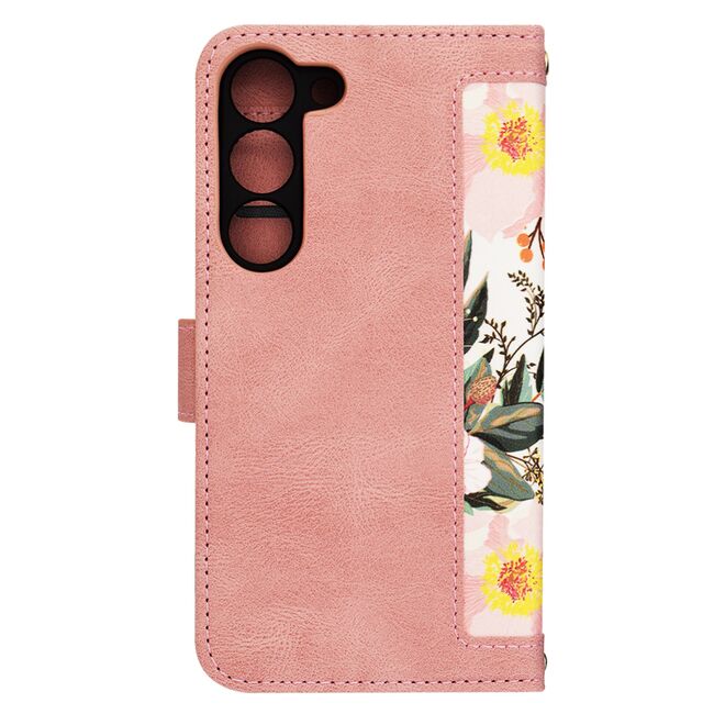 Husa tip carte pentru  Samsung Galaxy S23, functie stand si port carduri, roz
