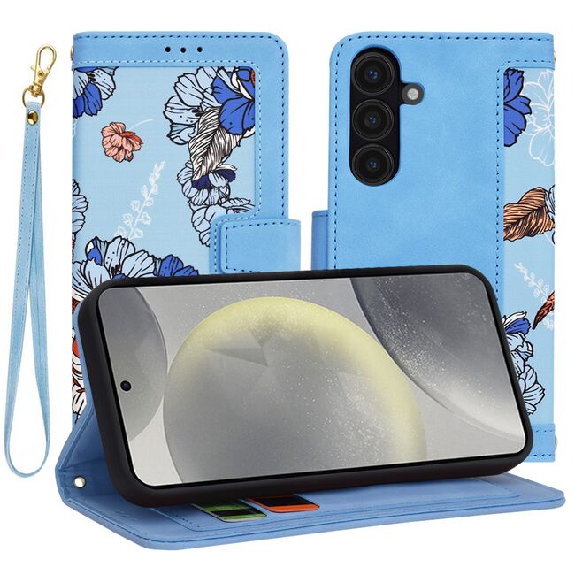Husa tip carte pentru  Samsung Galaxy S24, functie stand si port carduri, albastru